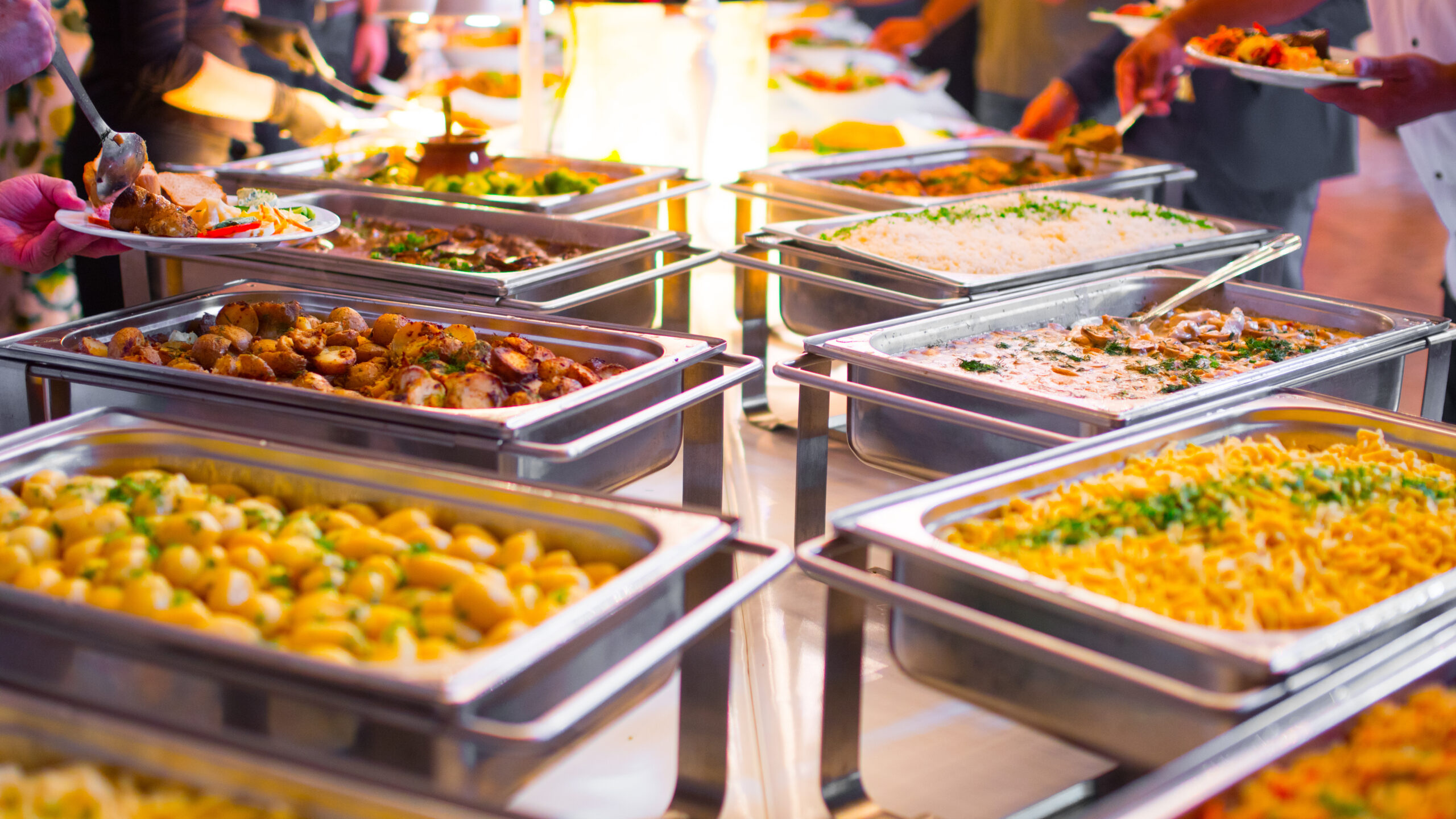 Group catering buffet food indoors